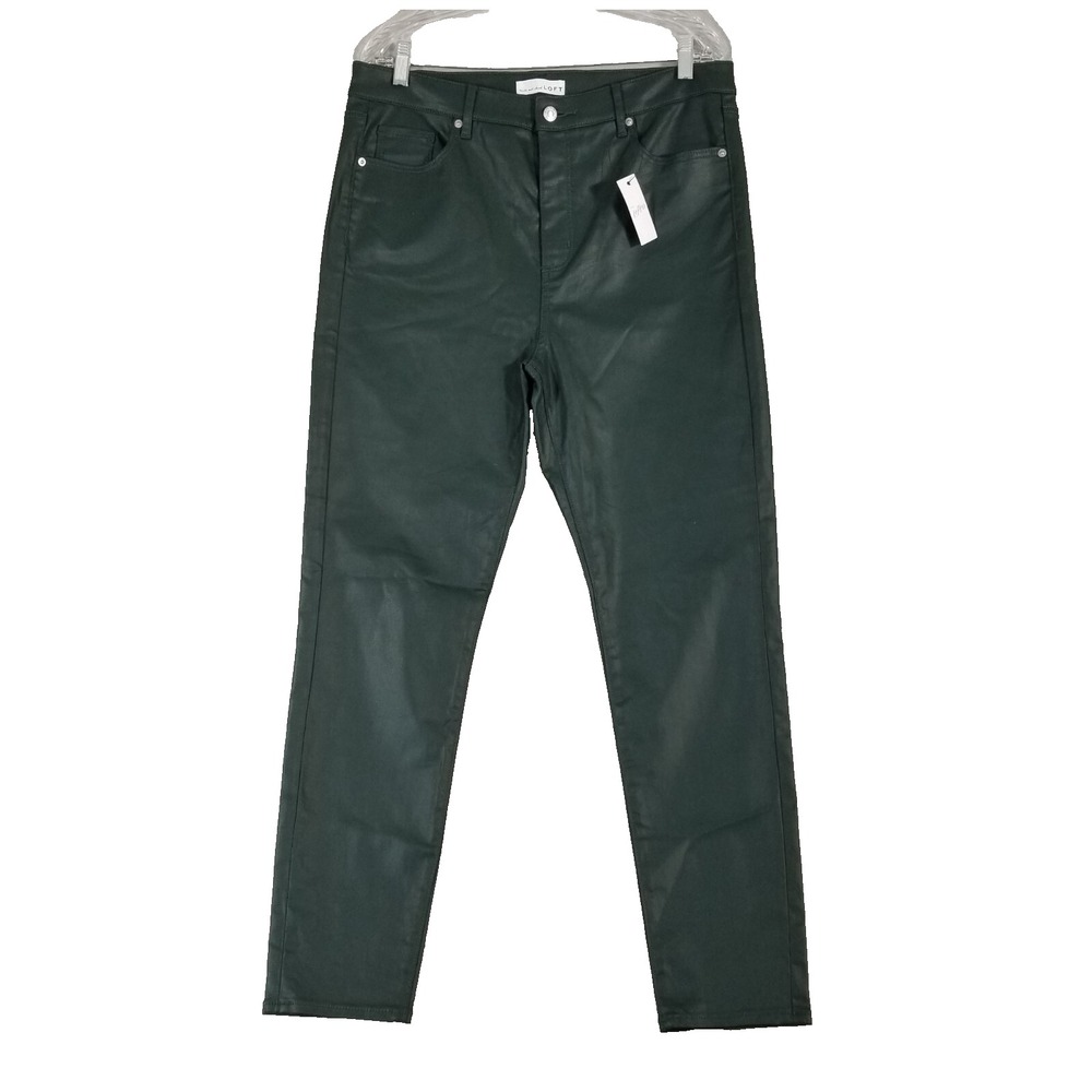Loft Jeans Womens 32/14 Green The Skinny High Rise Straight Stretch Satin Finish